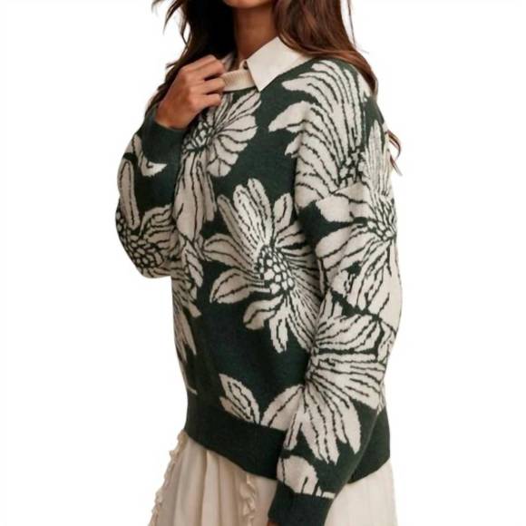 NEW LISTICLE adele floral sweater in hunter green - Picture 2 of 3
